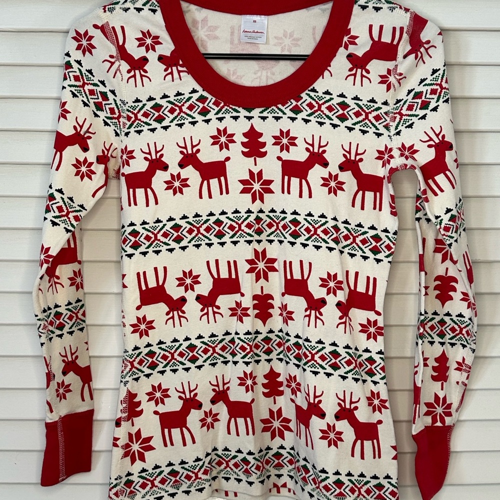 Hanna Andersson Women’s Size XS Organic Cotton Deer Dear Fair Isle‎ Pajama Top